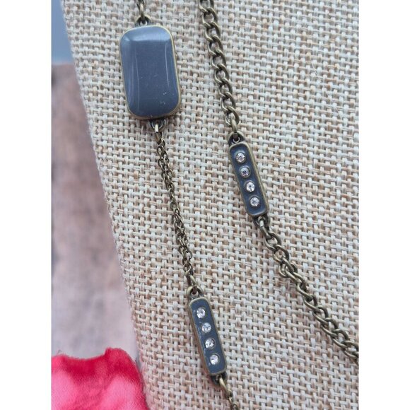 LOFT Black & Gray Double Chain Gun Metal, Enamel & Crystal Station Necklace 32" - Picture 4 of 11